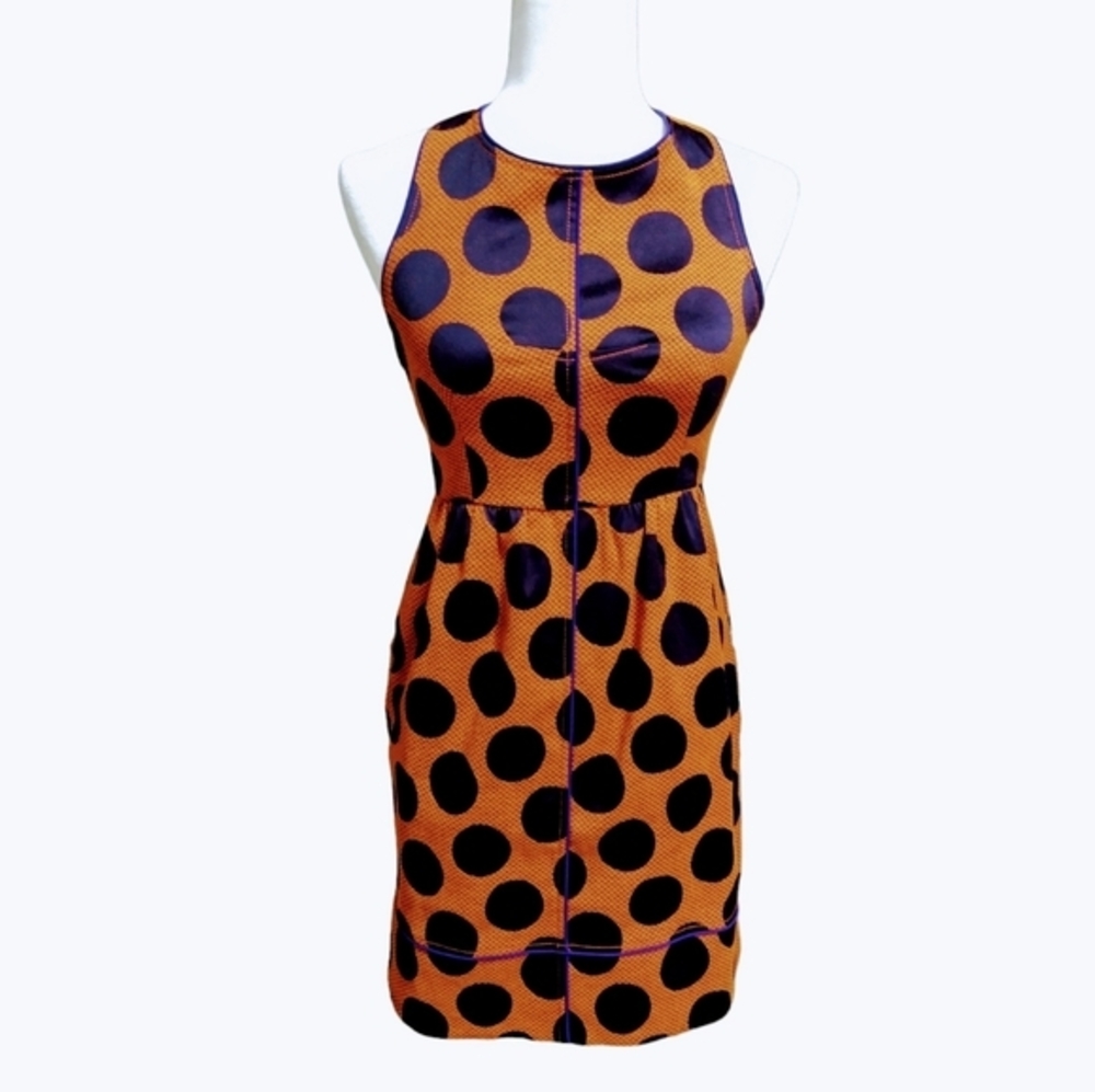 Maeve anthropology dress. Rust w/ navy blue polka dots, size 0P